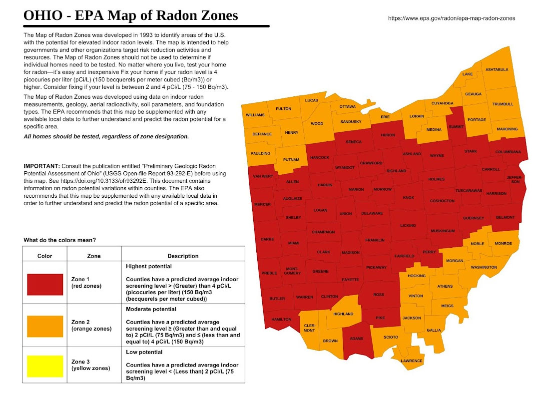 Ohio EPA Map Of Radon Zones
